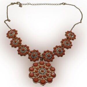 Premier Designs Gold & Orange Floral Sparkle Necklace